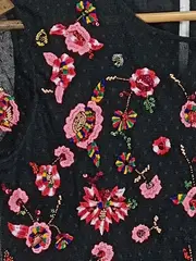 Vorschaubild 2 von Damen Bluse M 38 Bohemian Blumenstickerei Pailletten Perlen Schwarz Party