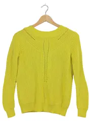 Vorschaubild 1 von Damen Pullover Lochmuster Strick Langarm Gelb Gr. 34 XS