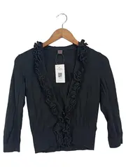 Vorschaubild 1 von Damen Strickjacke mit Rüschen Gr. 34/XS Schwarz