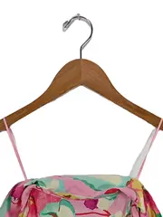Vorschaubild 2 von Damen Sommerkleid Gr. M Rosa Floral Rüschen Träger Minikleid Viskose