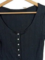 Vorschaubild 2 von Damen Henley Shirt Rippstrick Knopfleiste Schwarz Gr. S