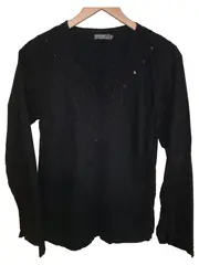 Vorschaubild 1 von Damen Langarmshirt Gr. 36 Schwarz Casual Stickerei Pailletten