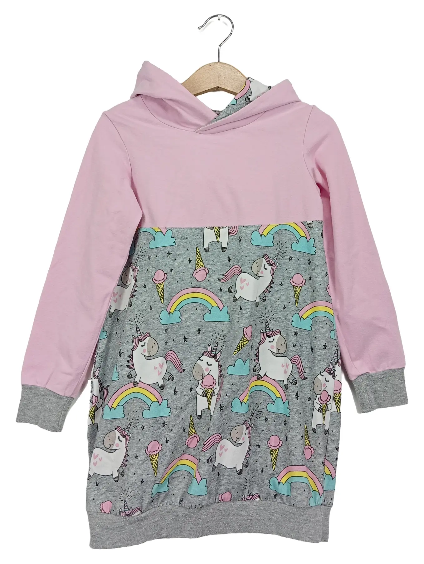 KLEINE KÖNIGE Mädchen Hoodie Kleid Einhorn Rosa Gr. 110/116 Freizeitkleid