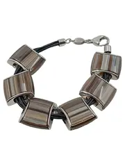 Vorschaubild 1 von Damen Armband Leder Metall Gestreift Mehrfarbig 18cm