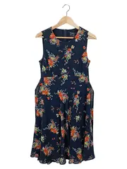 Vorschaubild 1 von Damen Freizeitkleid Gr. 36/S Blau Blumenmuster Vintage Bohemian