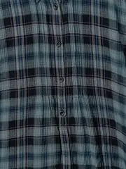 Vorschaubild 4 von Hemdbluse Damen Gr. 38 M Blau Kariert Casual Langarm Baumwolle