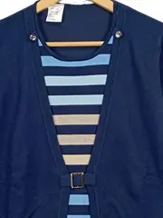 Vorschaubild 2 von Damen Strickjacke Gr. 42/XL Blau Gestreift Casual Viskose
