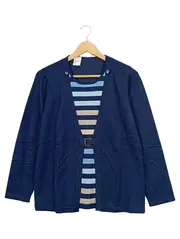 Vorschaubild 1 von Damen Strickjacke Gr. 42/XL Blau Gestreift Casual Viskose