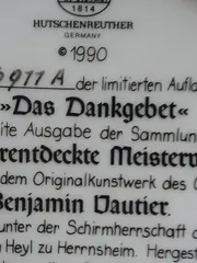Vorschaubild 4 von Sammelteller Das Dankgebet Familie am Tisch Porzellan 1990 Mehrfarbig