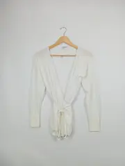 Vorschaubild 2 von Damen Wickelstrickjacke Gr. 36x38 Weiß Feminin Langarm