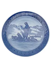 Vorschaubild 1 von Sammelteller 1978 Grönland Szene Schlittenhunde Blau 18cm