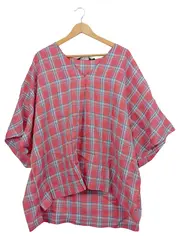 Vorschaubild 1 von Damen Bluse Gr. 54 Kariert Rosa Leinen Oversized