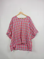 Vorschaubild 2 von Damen Bluse Gr. 54 Kariert Rosa Leinen Oversized