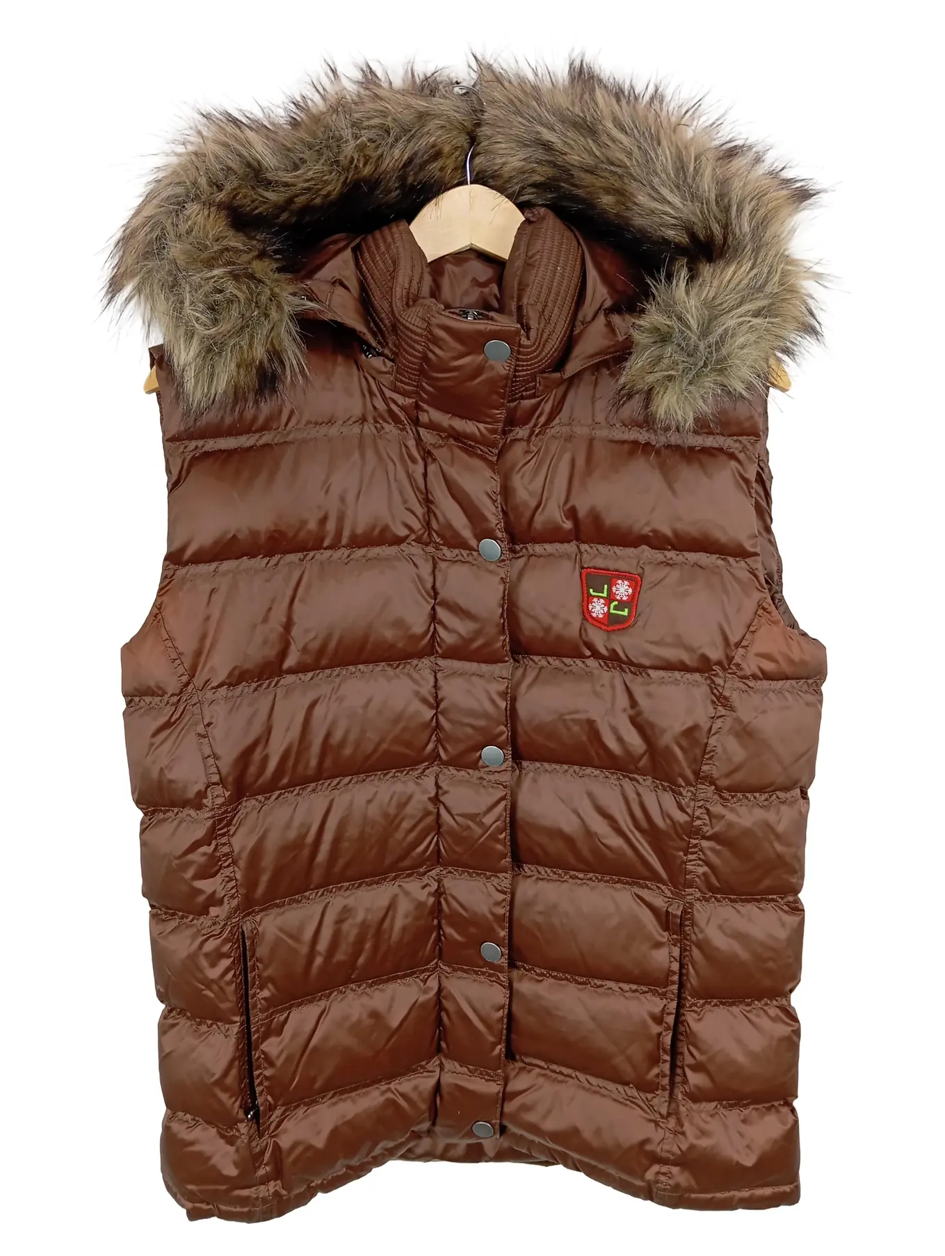 JEFF GREEN Damen Steppweste Gr. 42 Braun Outdoor Kapuze Fellbesatz