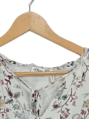 Vorschaubild 4 von Damen Bluse Gr. 38/M Weiß Blumenmuster Langarm Viskose