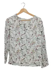 Vorschaubild 1 von Damen Bluse Gr. 38/M Weiß Blumenmuster Langarm Viskose