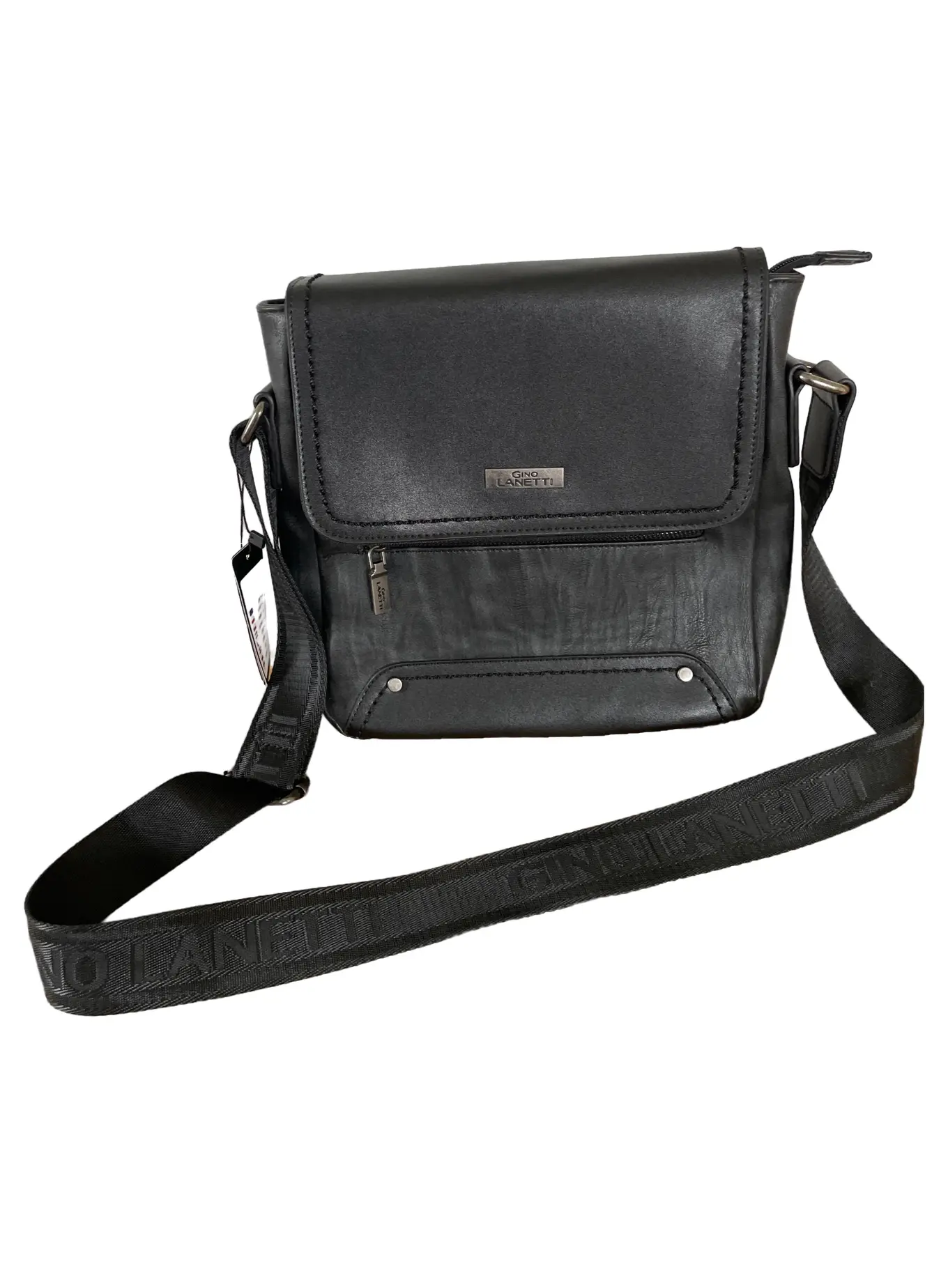 GINO LANETTI Herren Umhängetasche Leder Schwarz Casual Schultertasche