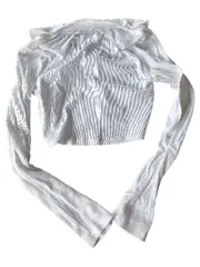 Vorschaubild 2 von Damen Langarmshirt Crop Top Kragen Rippstrick Weiß Gr. 38 M