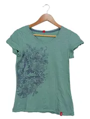 Vorschaubild 1 von Damen T-Shirt Gr. S Grün Schmetterling Blumen Print