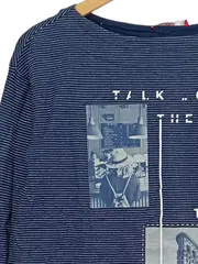 Vorschaubild 3 von Damen Langarmshirt Gr. 36/S Blau Gestreift mit Print Casual