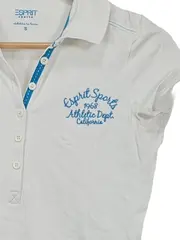 Vorschaubild 2 von Poloshirt Damen Kurzarm Polokragen Logo Print Weiß Gr. S