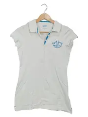 Vorschaubild 1 von Poloshirt Damen Kurzarm Polokragen Logo Print Weiß Gr. S