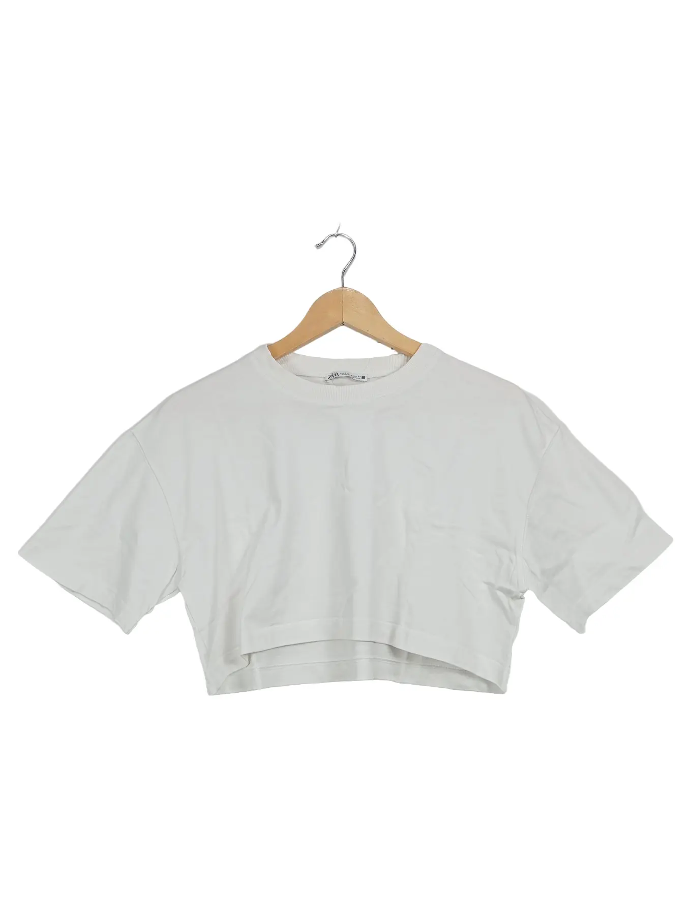 ZARA Damen Crop T-Shirt Weiß Basic Kurzarm Gr. S 36