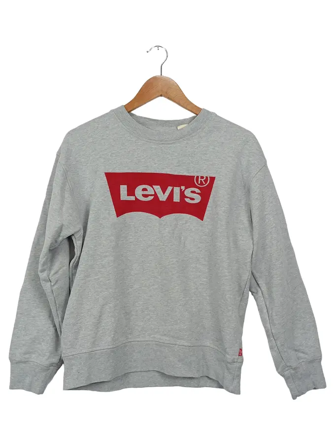 LEVI'S Damen Pullover Sweatshirt Grau XS 34 Logo-Print Casual