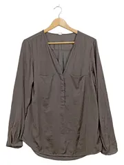 Vorschaubild 1 von Damen Bluse Gr. 40 L Grau Langarm V-Ausschnitt Casual