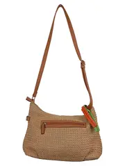 Vorschaubild 1 von Umhängetasche Damen Beige Casual geflochtenes Design Lederdetails