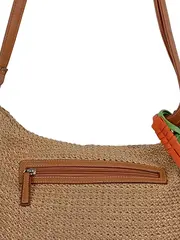 Vorschaubild 2 von Umhängetasche Damen Beige Casual geflochtenes Design Lederdetails