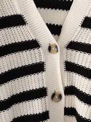 Vorschaubild 3 von Damen Strickjacke gestreift Rippstrick Knopfleiste Schwarz L