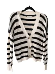 Vorschaubild 1 von Damen Strickjacke gestreift Rippstrick Knopfleiste Schwarz L