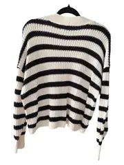 Vorschaubild 2 von Damen Strickjacke gestreift Rippstrick Knopfleiste Schwarz L