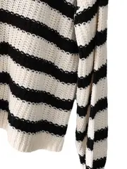 Vorschaubild 4 von Damen Strickjacke gestreift Rippstrick Knopfleiste Schwarz L