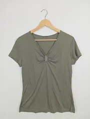 Vorschaubild 2 von Damen T-Shirt Gr. 38/M Oliv Feminin Pailletten V-Ausschnitt