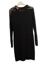 Vorschaubild 2 von edc Strickkleid Damen Gr. 40 L Schwarz Spitze Freizeitkleid Midikleid