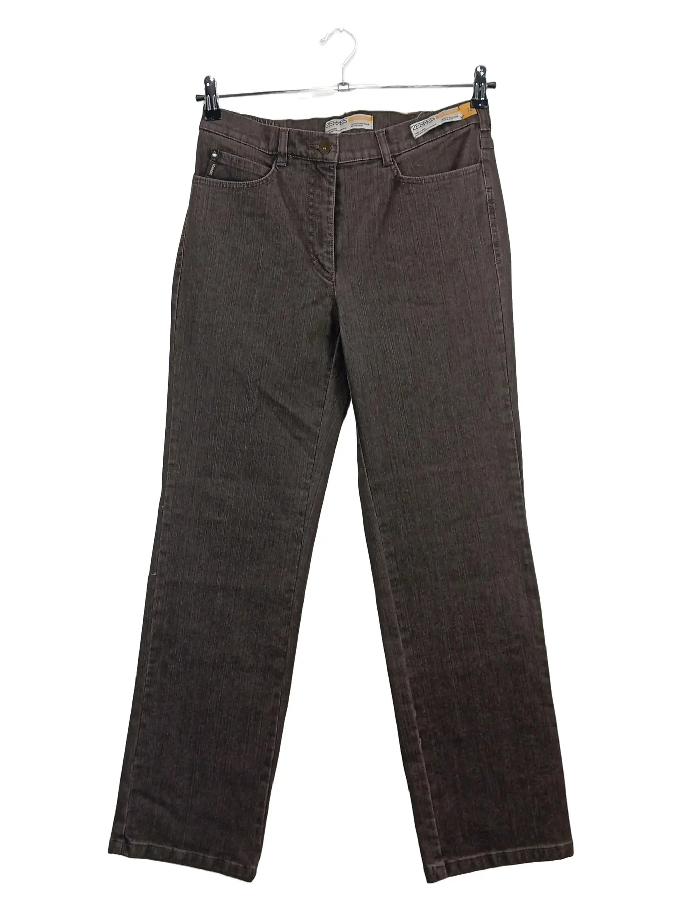 ZERRES Damen Jeans Regular Fit Gr. 36 Braun Casual mit Strasssteinen