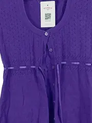 Vorschaubild 3 von Strickjacke Damen Lila Kurzarm Lochmuster Baumwolle Gr. 34 XS