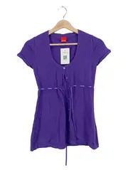 Vorschaubild 1 von Strickjacke Damen Lila Kurzarm Lochmuster Baumwolle Gr. 34 XS