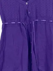 Vorschaubild 4 von Strickjacke Damen Lila Kurzarm Lochmuster Baumwolle Gr. 34 XS