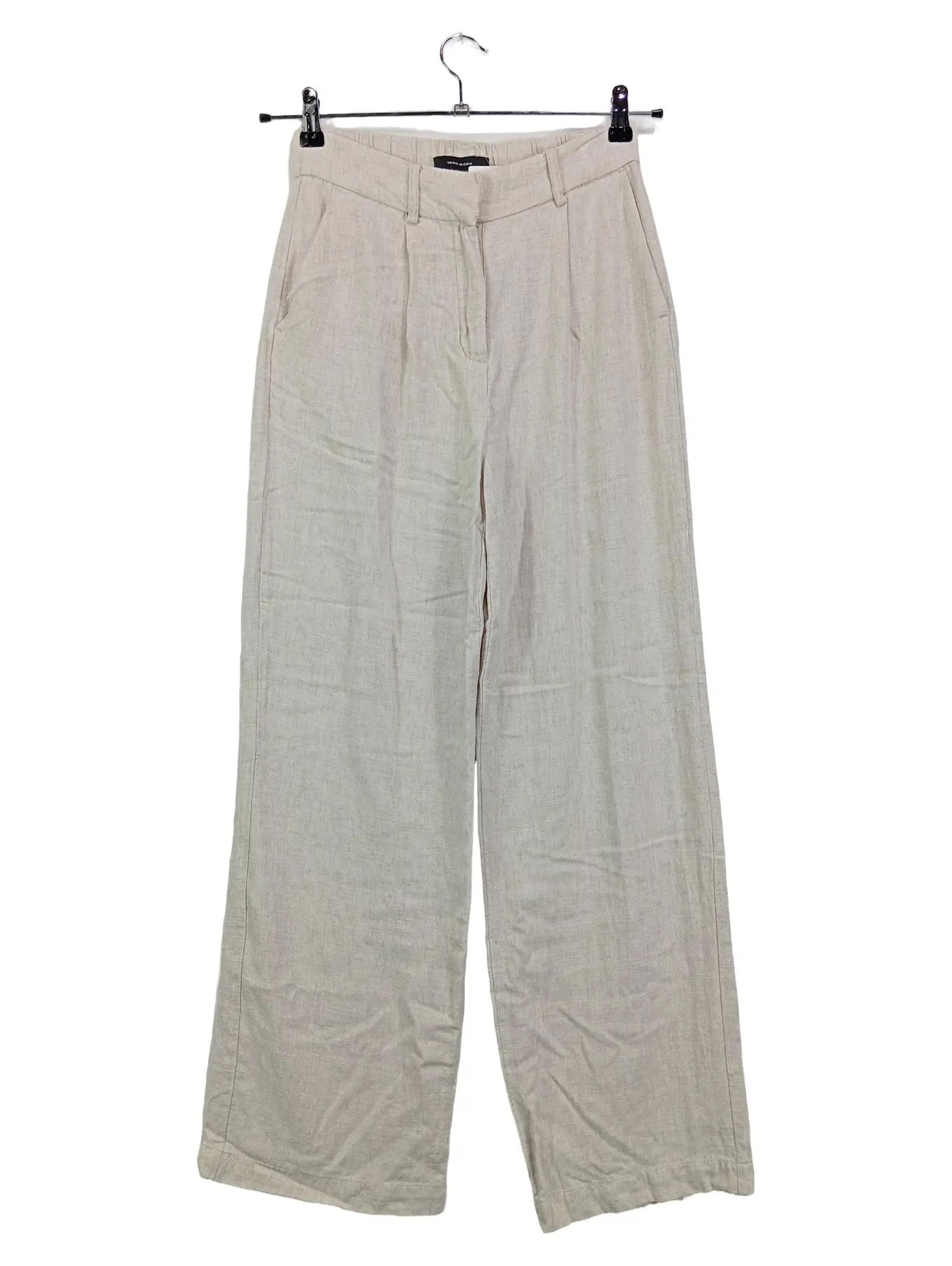 VERO MODA Damen Leinenhose Stoffhose W24 32 XXS Beige Wide Leg Sommer Casual
