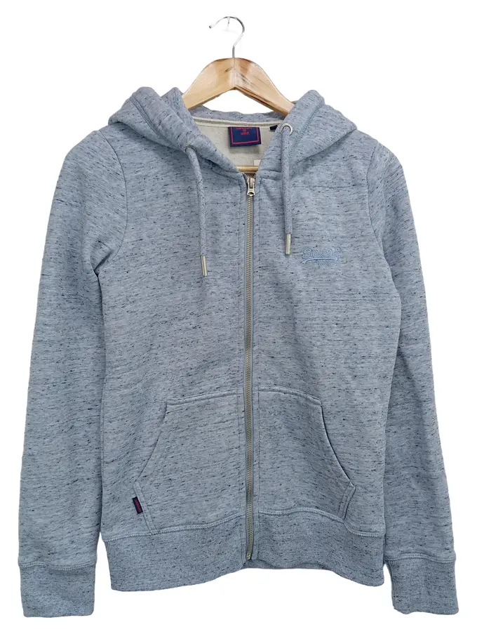Kapuzenjacke Superdry Hoodie Damen Hellblau SUPERDRY Sweatjacke Damen 36 S  Blau Meliert Kapuze Reißverschluss