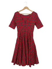 Vorschaubild 2 von Damen Freizeitkleid Rot Kariert Vintage Preppy Gr. 34/XS Midikleid