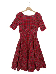 Vorschaubild 1 von Damen Freizeitkleid Rot Kariert Vintage Preppy Gr. 34/XS Midikleid