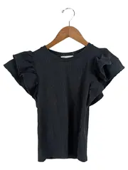 Vorschaubild 1 von Damen T-Shirt Schwarz Gr. 36/S Rippstrick Rüschenärmel