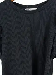 Vorschaubild 2 von Damen T-Shirt Schwarz Gr. 36/S Rippstrick Rüschenärmel