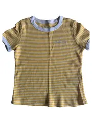 Vorschaubild 1 von Damen T-Shirt Gr. 36 Gelb Gestreift Casual Kurzarm Oberteil