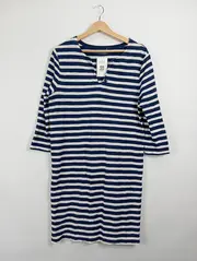 Vorschaubild 2 von Damen Freizeitkleid Gr. 42 Blau Gestreift Baumwolle Langarm