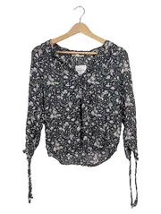 Vorschaubild 1 von Damen Bluse XS Langarm Blumenmuster Schwarz Boho Viskose